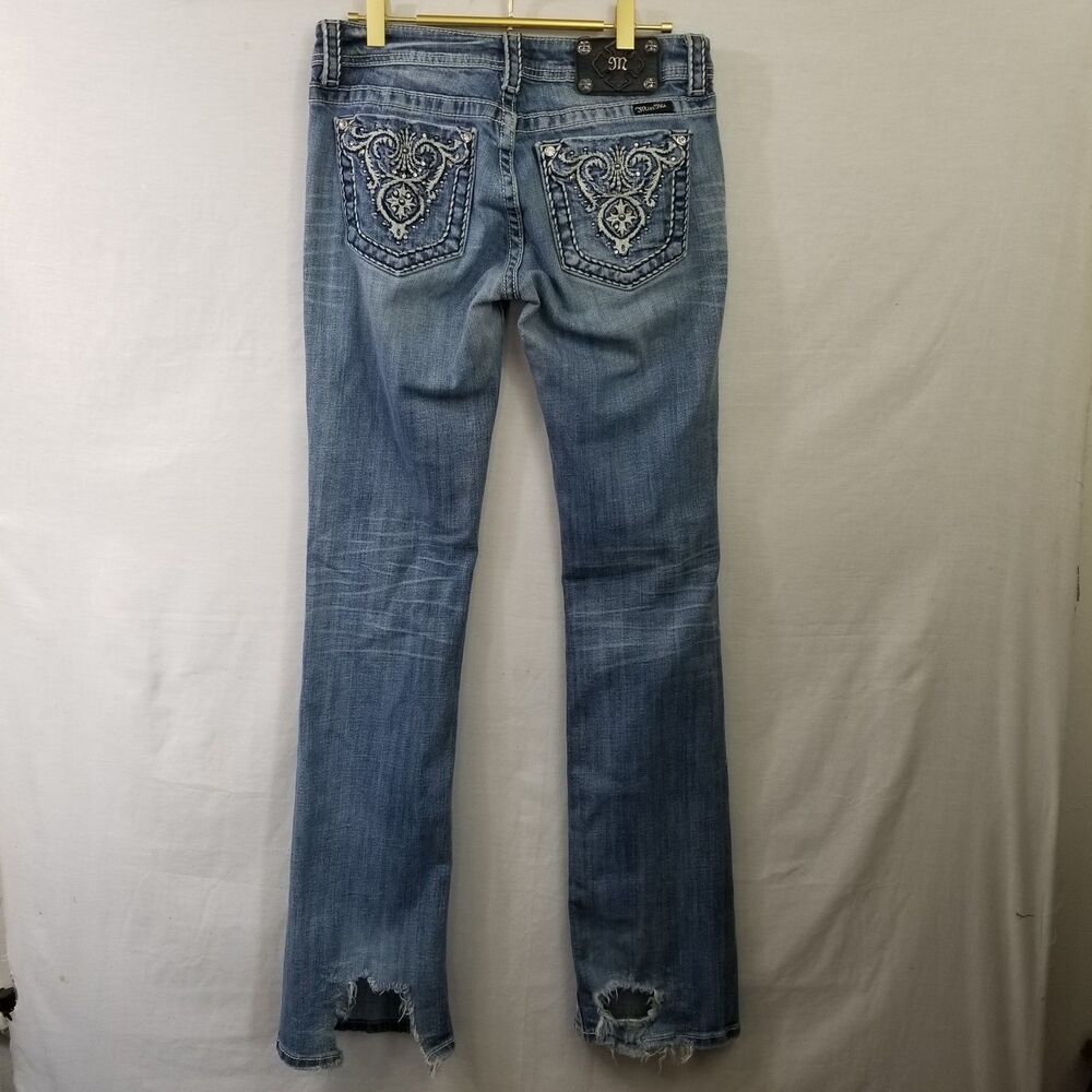 Miss Me Jeans Womens 29 JP5341B Boot Cut Denim Blue Jeans Embellished Rhinestone
